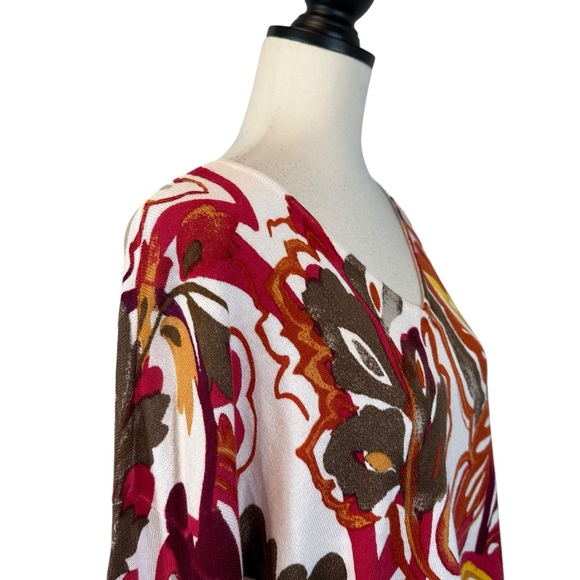 Chico’s V-Neck Sweater Touch of Cashmere Red Cream Multicolor, Size 3 (US 16/XL) - Picture 7 of 14